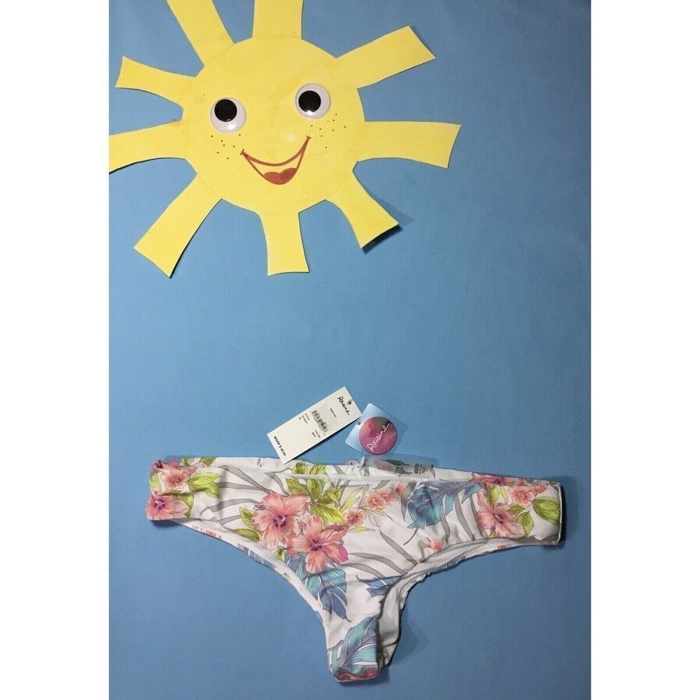 NWT Raisins Womens White Floral Print Bikini Swim Bottom Separates Size XL